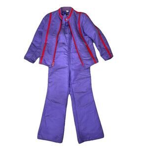 Vintage Max Frost 2 Piece Kid’s Ski Jacket & Snow Pants Purple & Red